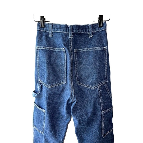 John Galt Shanghi Size S High Rise Dark Blue Patch Hammer Loop Carpenter Jeans - Picture 4 of 6